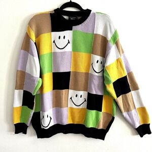Joshua Sanders x Smiley Patchwork Checkered Knit Sweater Multicolor Oversized XS